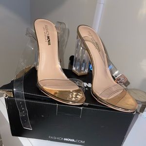 Fashion Nova Rose Gold Clear Heels